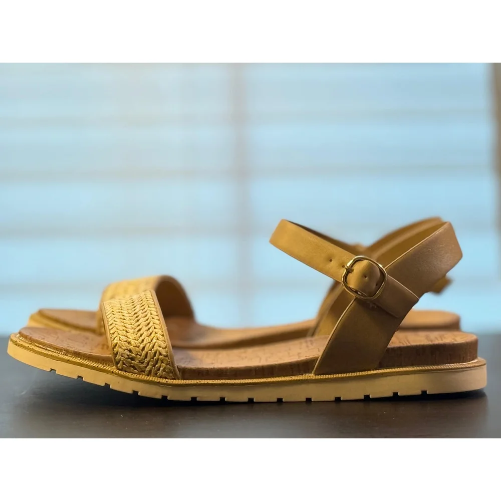 Sun & Stone Women Natural Raffia Sandals Flip Flop Sz 10 M Beige